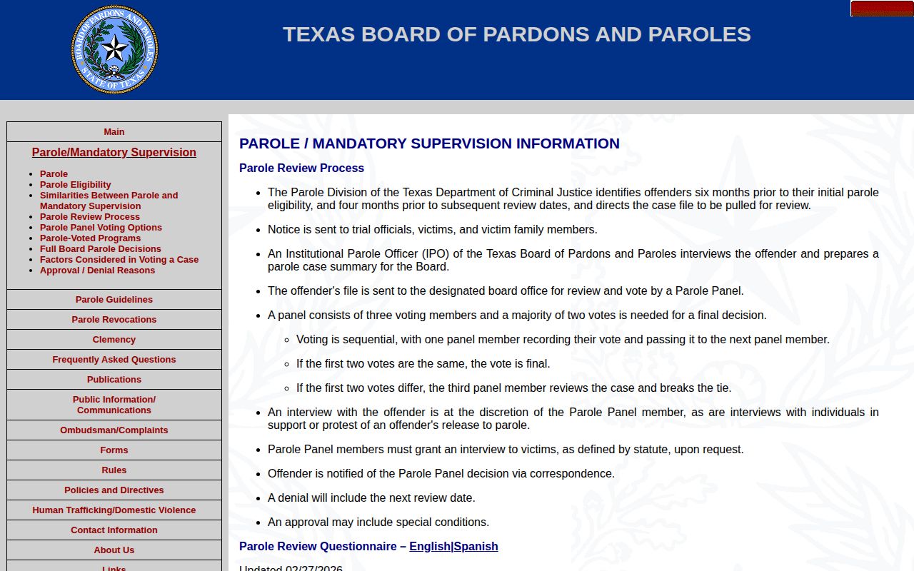 Texas parole review process for Wood County release supervision