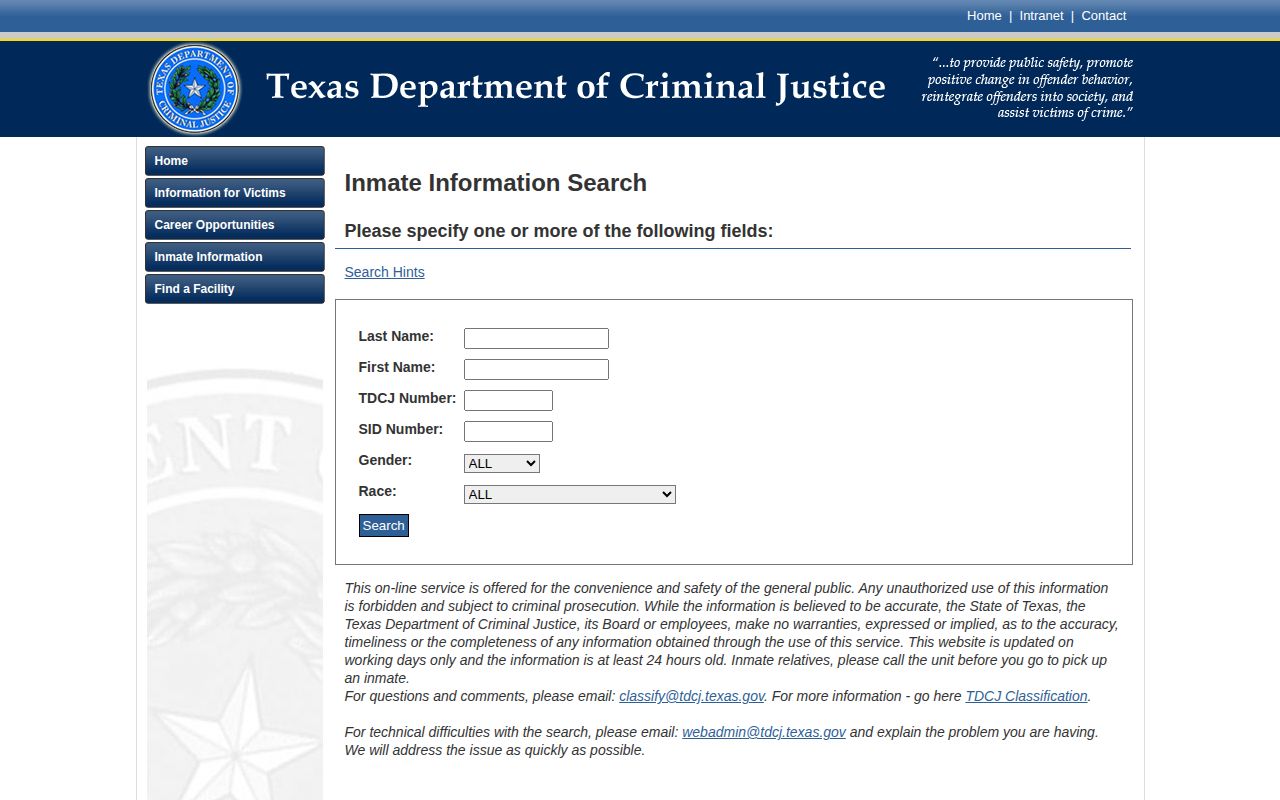 TDCJ search for a Wood County projected release date