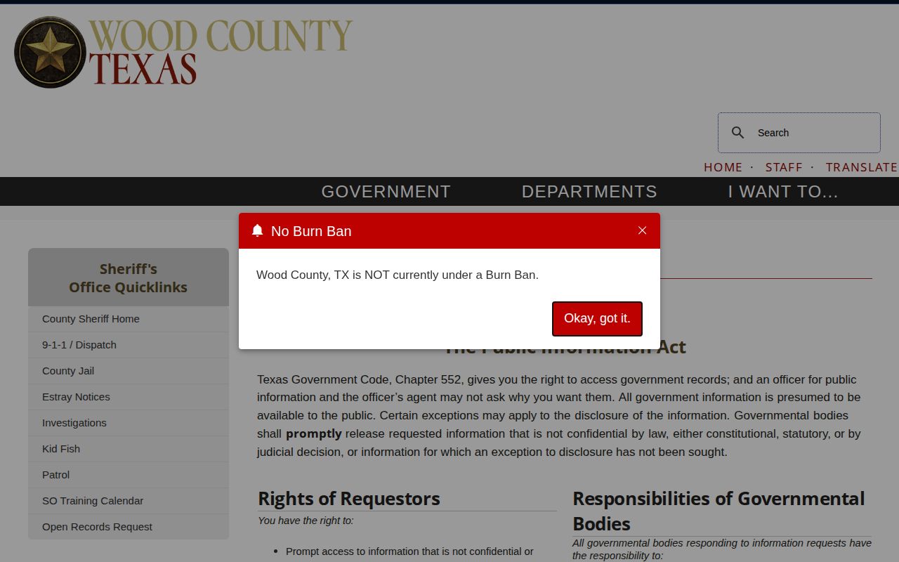 Wood County release records request page